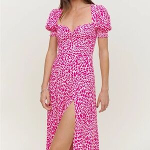 Reformation Pink & White Printed Midi Dress